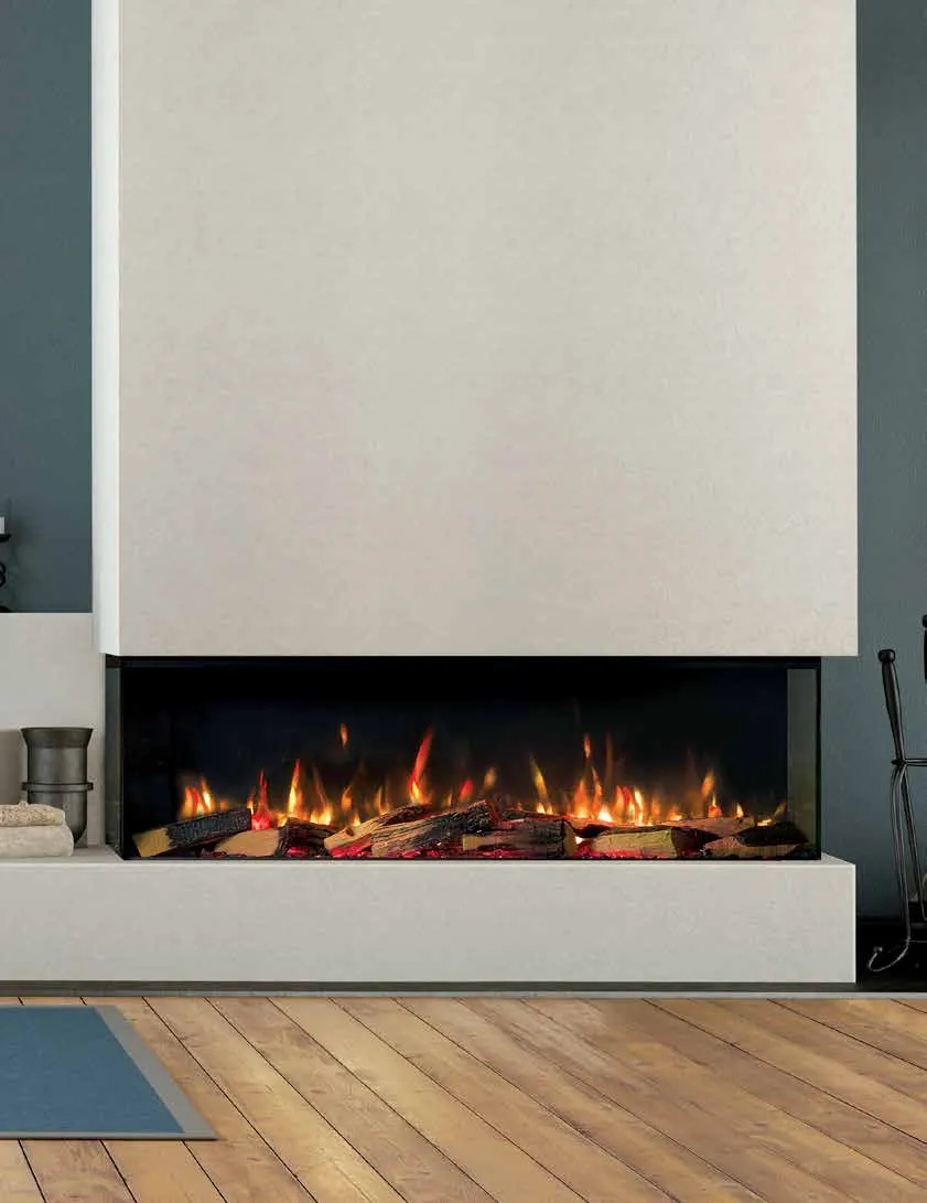 Modern linear electric fireplace with realistic flame effect